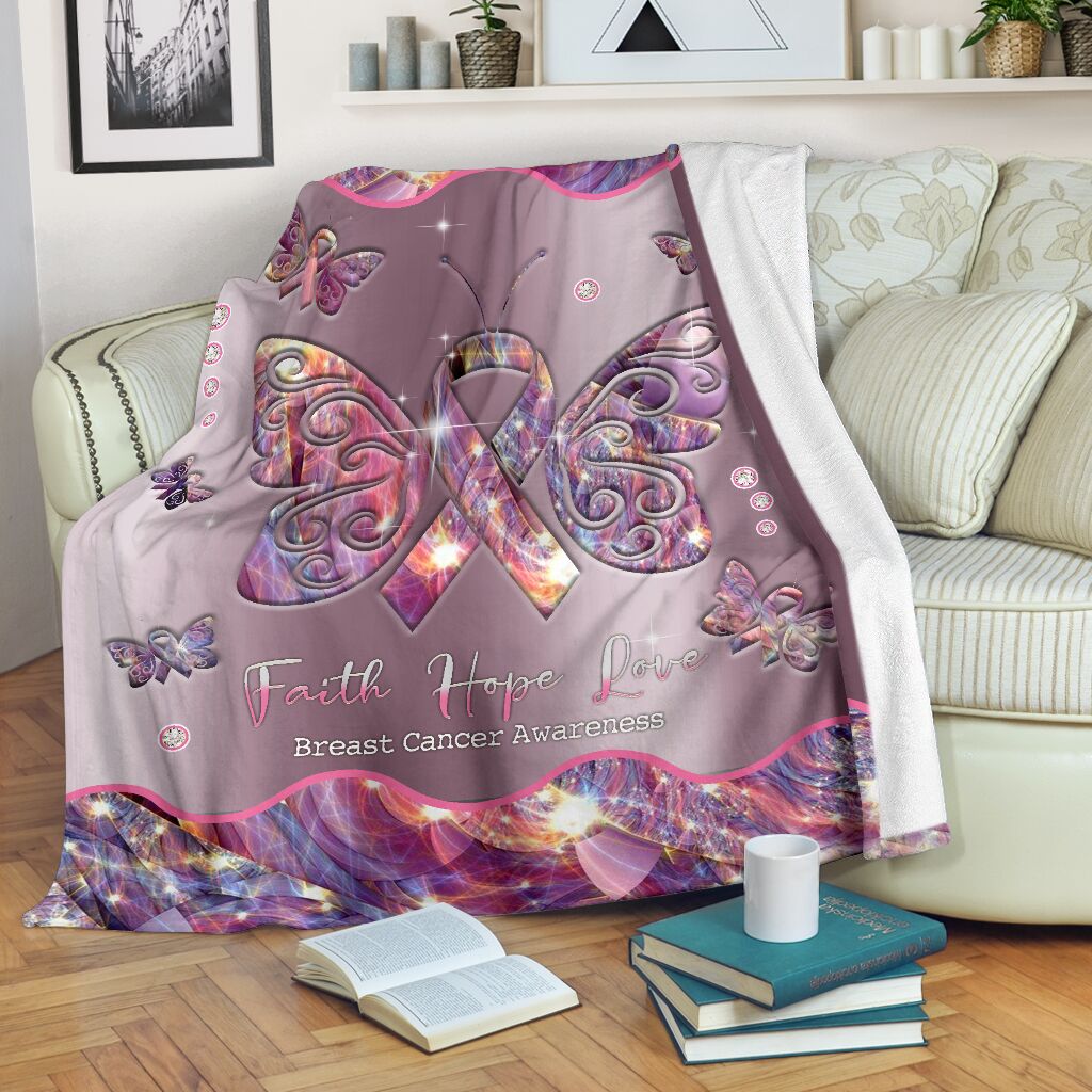 Breast Cancer Awareness Butterfly Flannel Blanket For Cozy Bedroom Sofa Decor