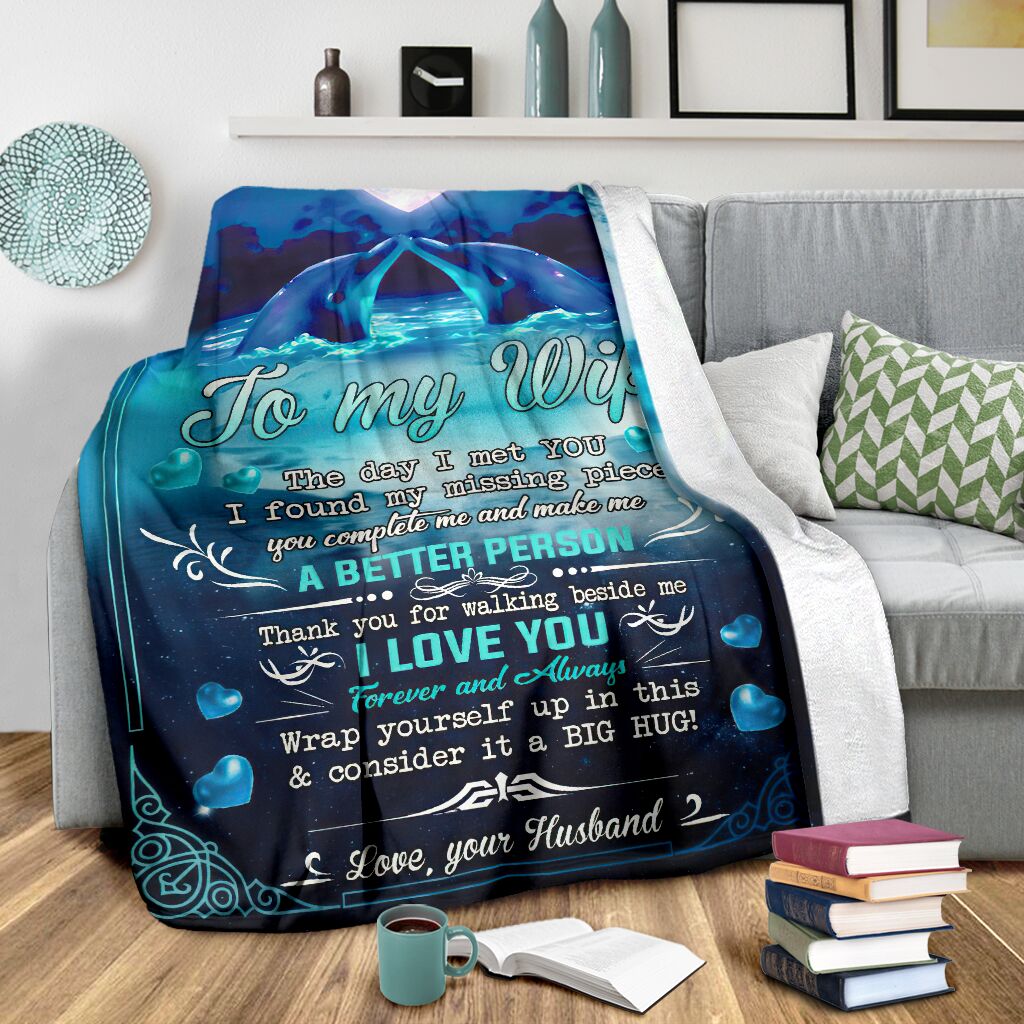 Dolphin To My Wife Dolphin In The Ocean Flannel Blanket For Cozy Bedroom Sofa Decor