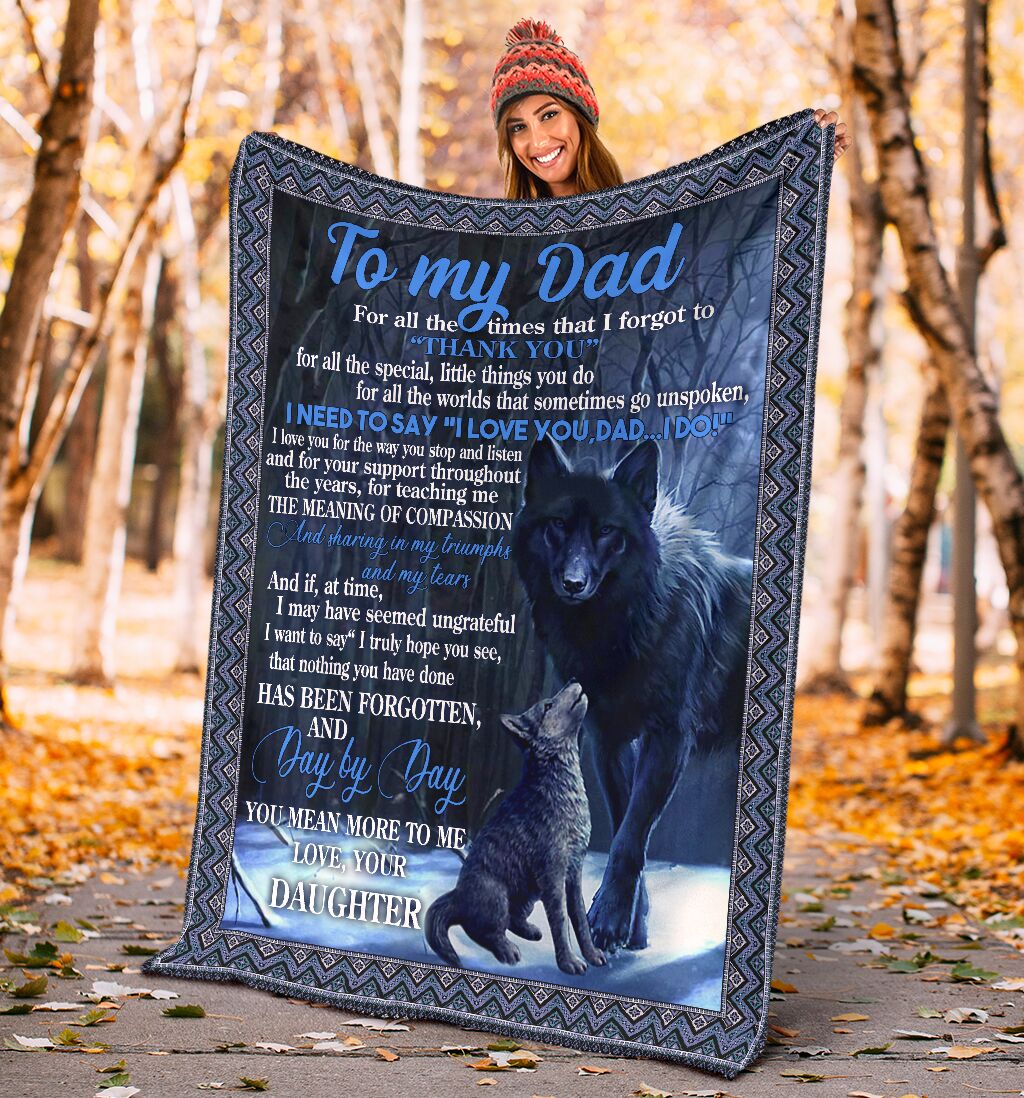 Wolf To My Dad Blue Flannel Blanket For Cozy Bedroom Sofa Decor