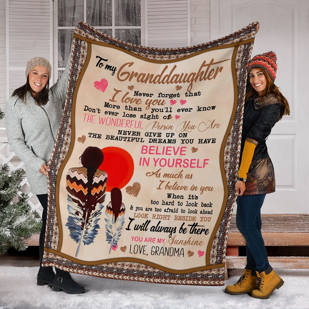 Native To My Granddaughter Native American Flannel Blanket For Cozy Bedroom Sofa Decor
