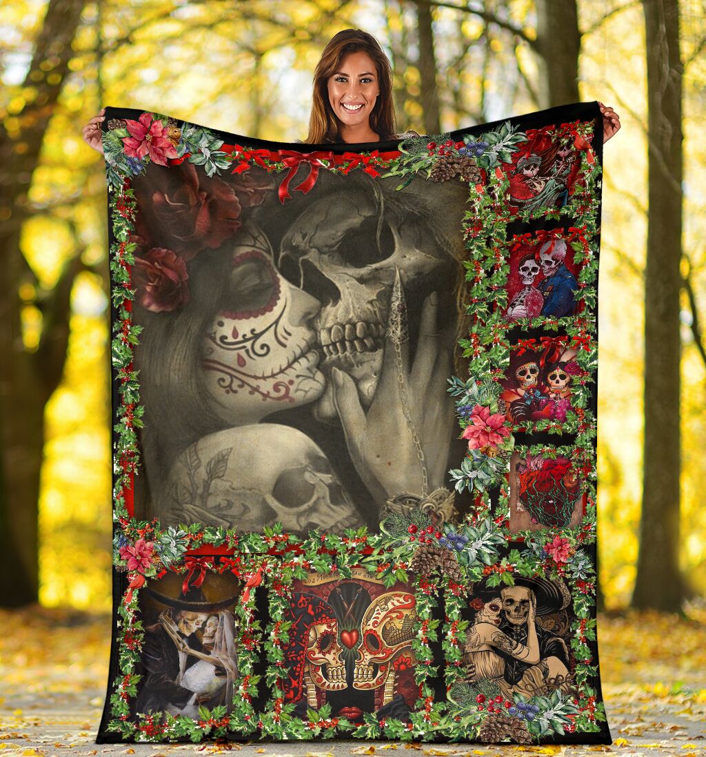 Skull You And Me Christmas Flannel Blanket For Cozy Bedroom Sofa Decor
