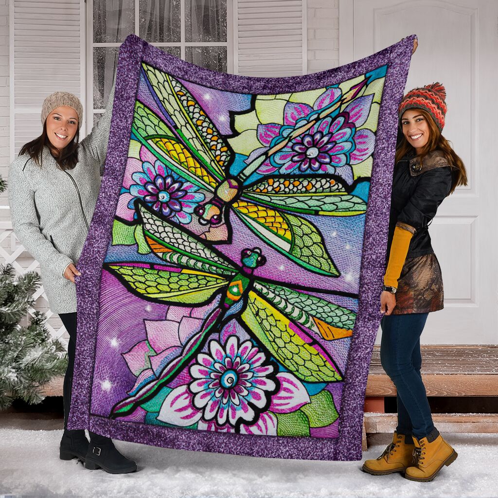Dragonfly With Beautiful Flower Flannel Blanket For Cozy Bedroom Sofa Decor