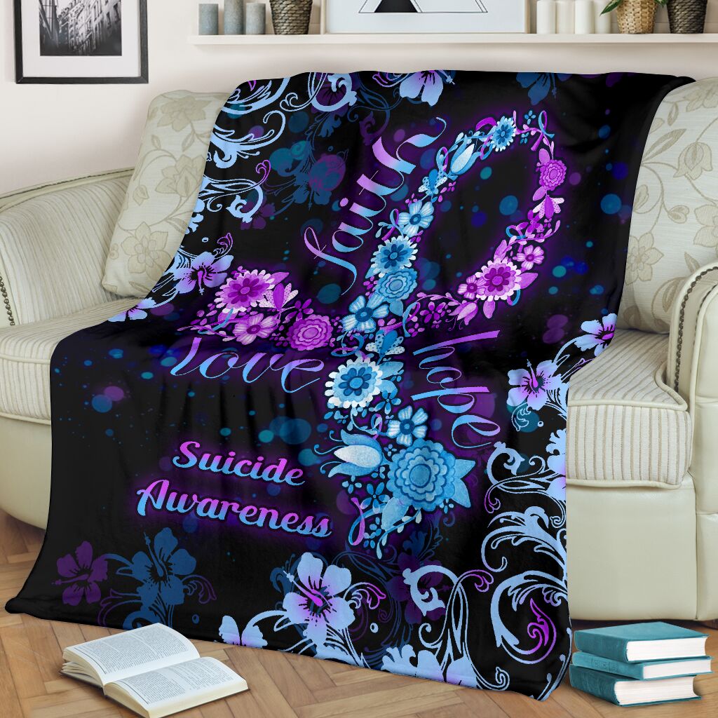 Mental Health Awareness Floral Flannel Blanket For Cozy Bedroom Sofa Decor