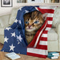 Cat Kitten Opened American Flag Flannel Blanket For Cozy Bedroom Sofa Decor