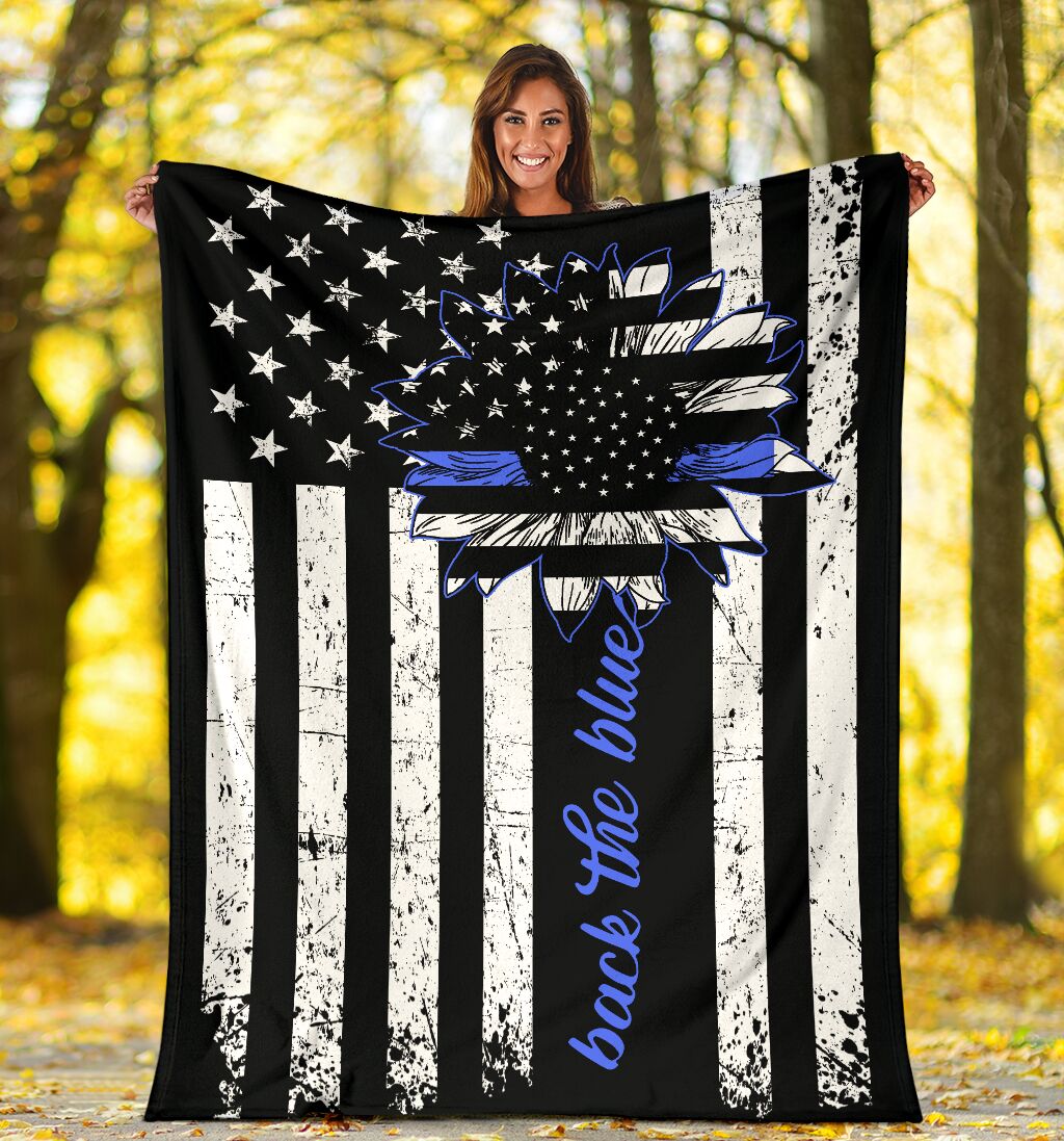 Police Officer Back The Blue Love Life Flannel Blanket For Cozy Bedroom Sofa Decor