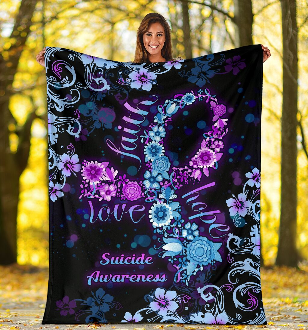 Mental Health Awareness Floral Flannel Blanket For Cozy Bedroom Sofa Decor