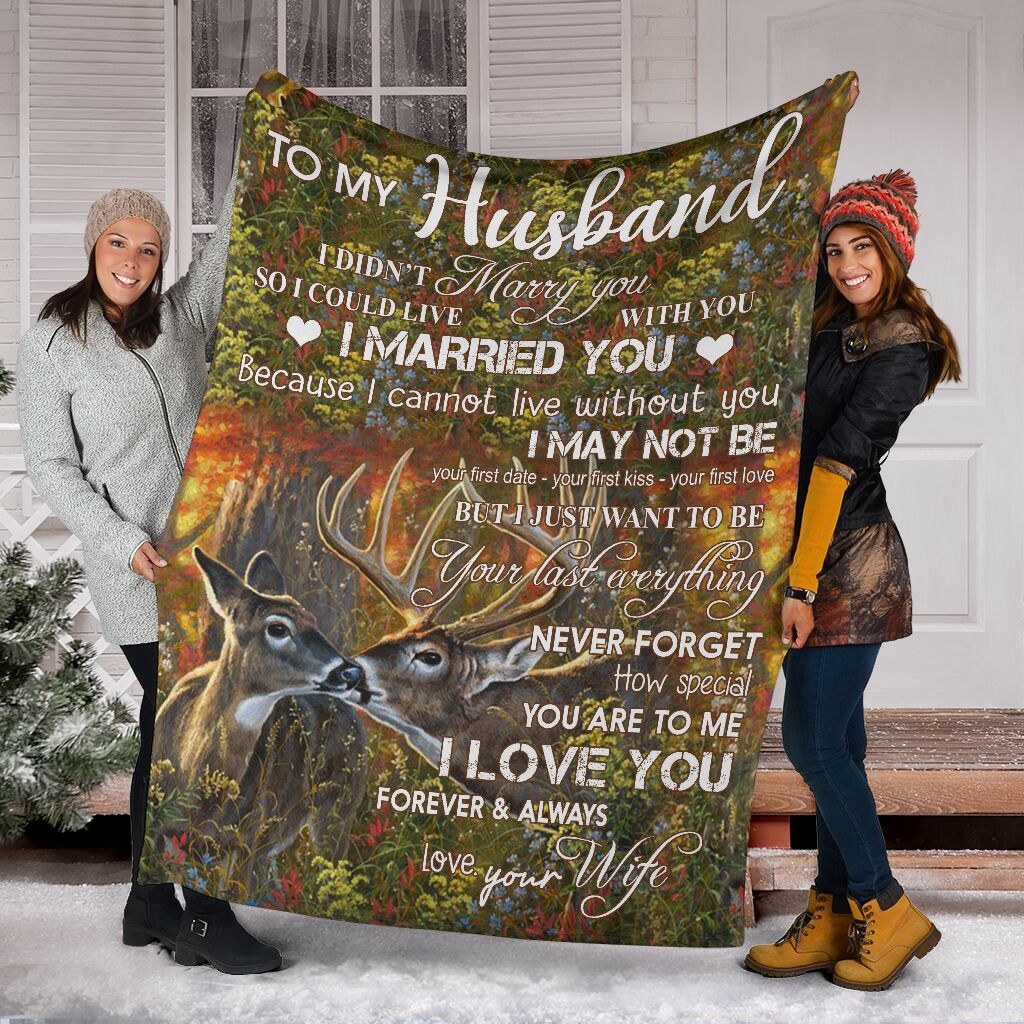 Deer To My Husband Hunting Flannel Blanket For Cozy Bedroom Sofa Decor