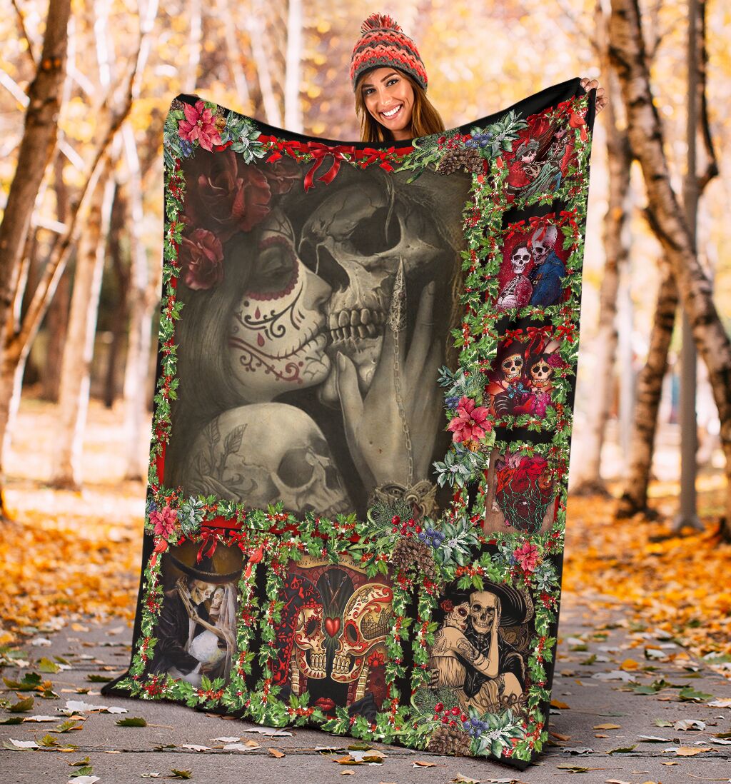 Skull You And Me Christmas Flannel Blanket For Cozy Bedroom Sofa Decor