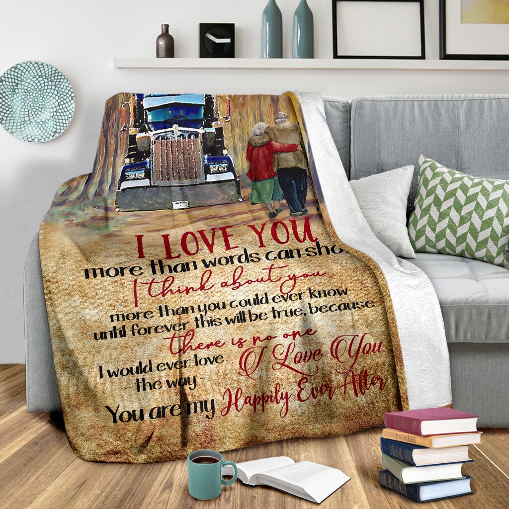 Truck I Love You Truck Couple Trucker Flannel Blanket For Cozy Bedroom Sofa Decor