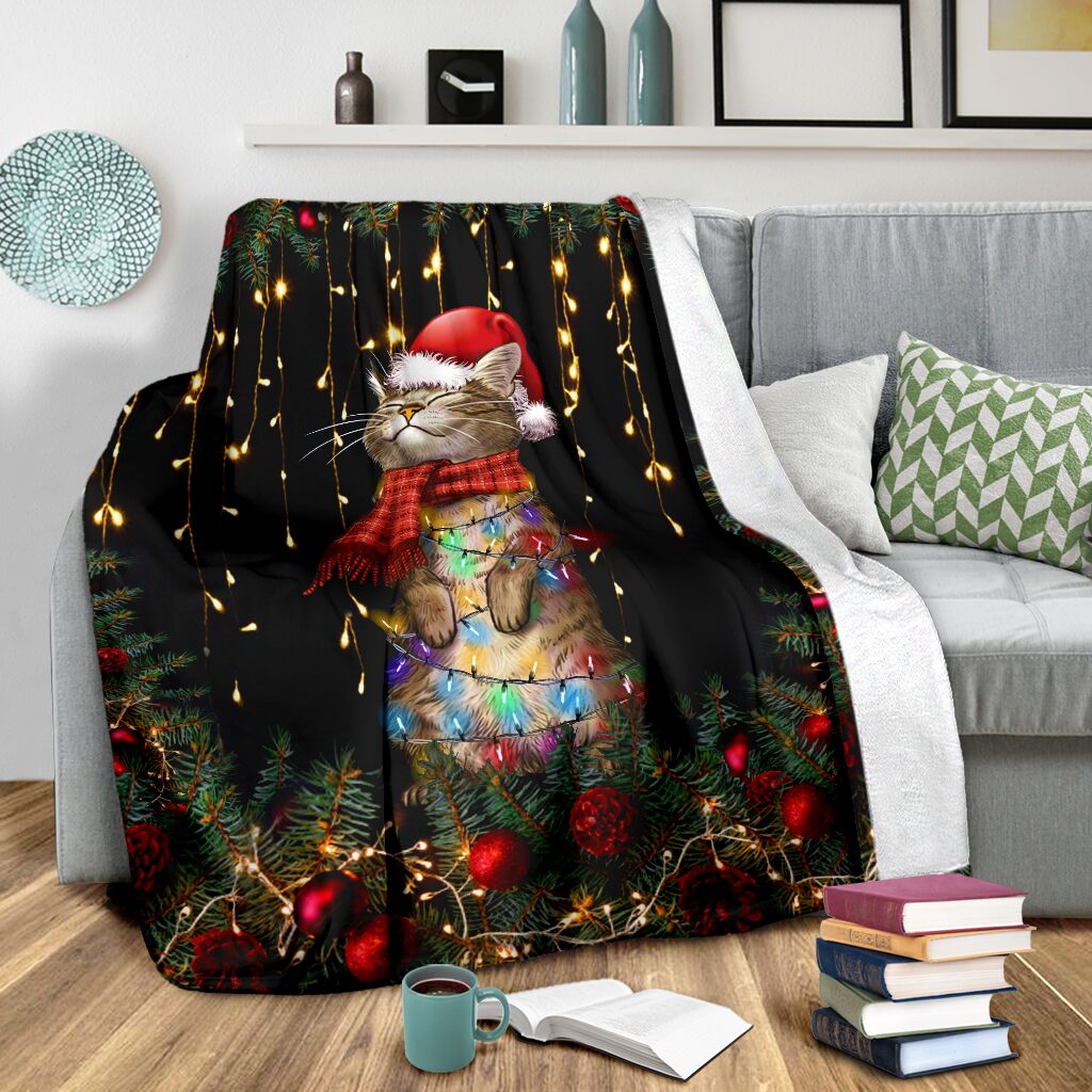Black Cat Meowy Christmas Flannel Blanket For Cozy Bedroom Sofa Decor