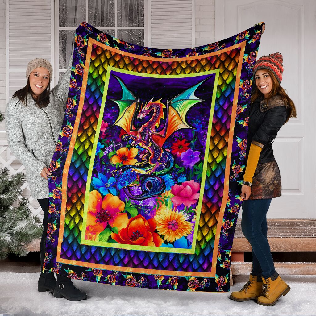 Dragon Colorful Floral Flannel Blanket For Cozy Bedroom Sofa Decor