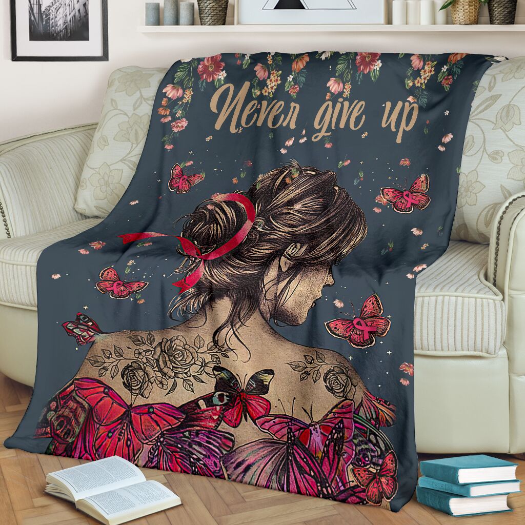 Breast Cancer Never Give Up Breast Cancer Awareness Flannel Blanket For Cozy Bedroom Sofa Decor