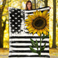 Sunflower American Flag Flannel Blanket For Cozy Bedroom Sofa Decor
