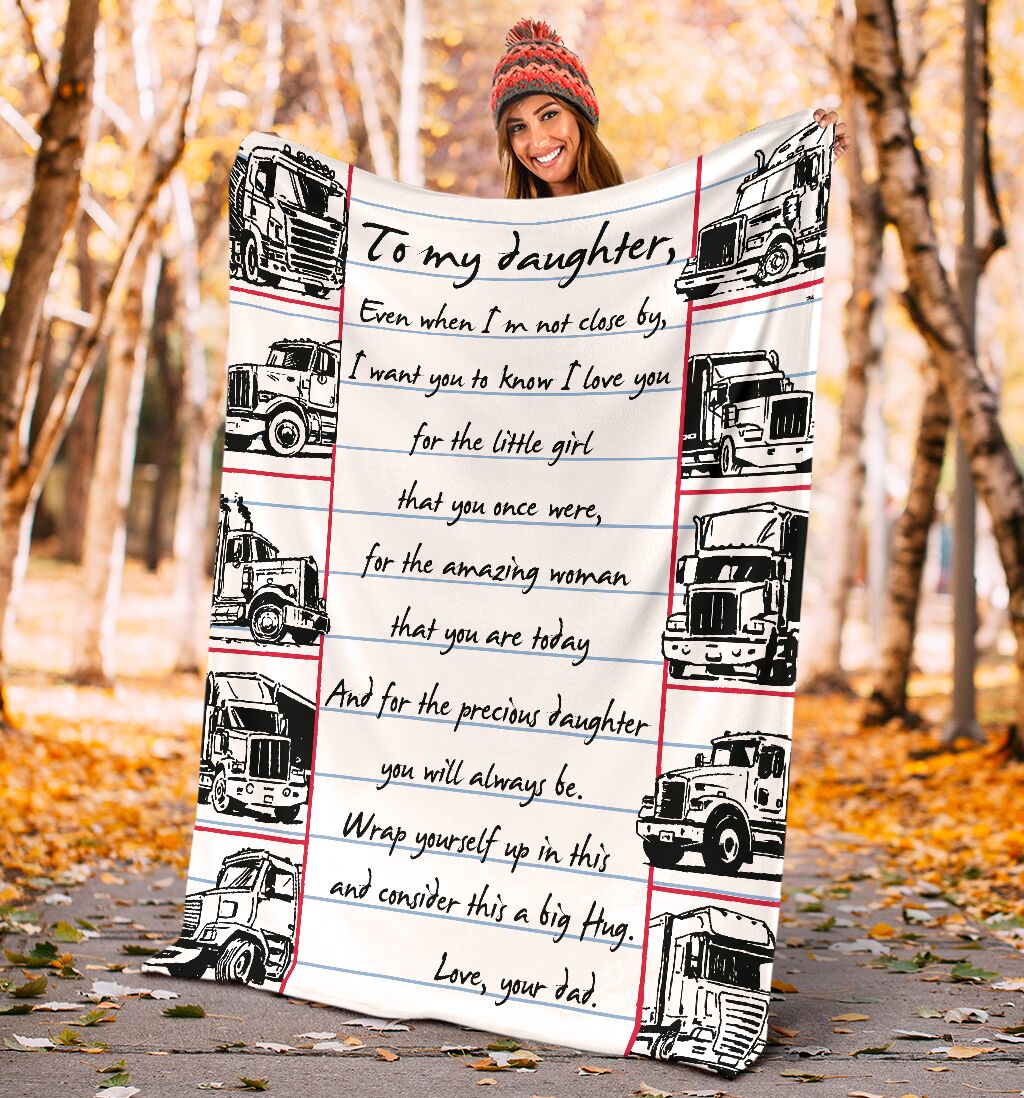 Truck To My Daughter Trucker Flannel Blanket For Cozy Bedroom Sofa Decor