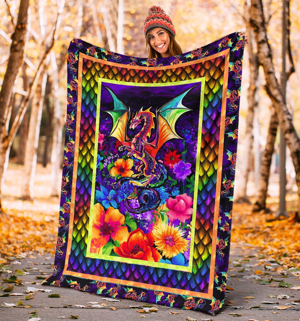 Dragon Colorful Floral Flannel Blanket For Cozy Bedroom Sofa Decor