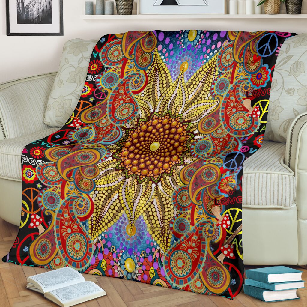 Hippie Soul Floral Beautiful Flannel Blanket For Cozy Bedroom Sofa Decor