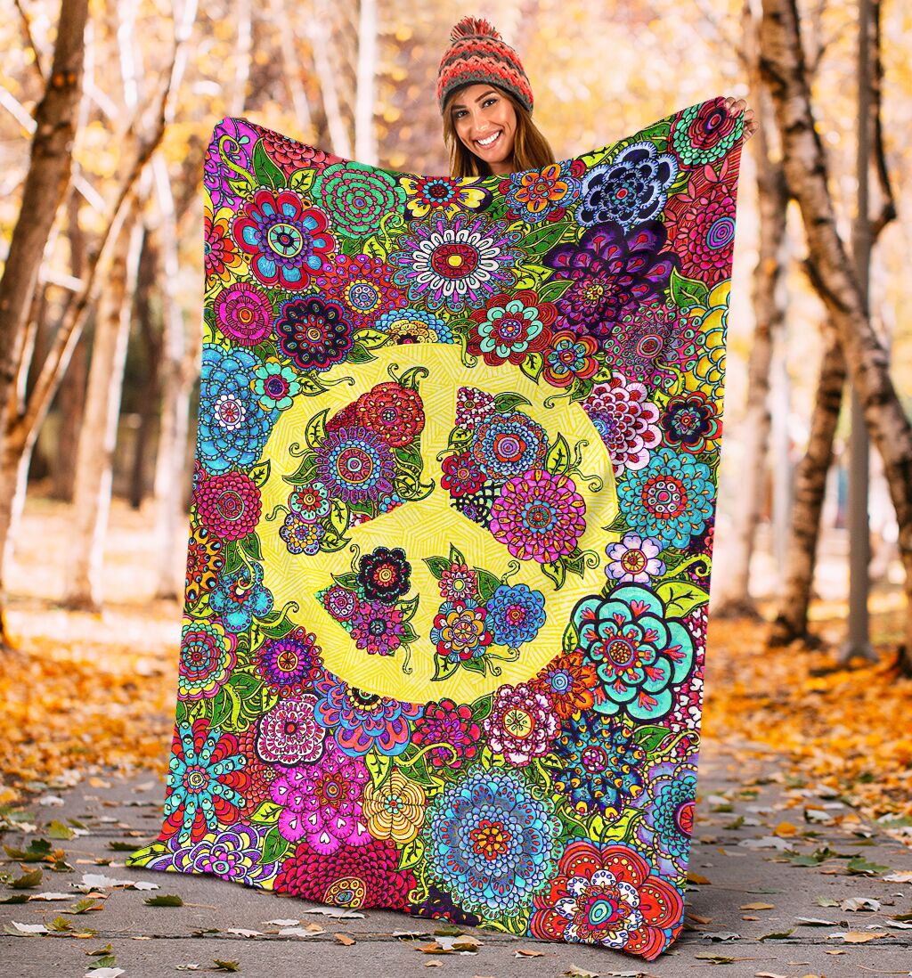Hippie Colorful Hippie Peace Flannel Blanket For Cozy Bedroom Sofa Decor