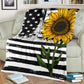 Sunflower American Flag Flannel Blanket For Cozy Bedroom Sofa Decor