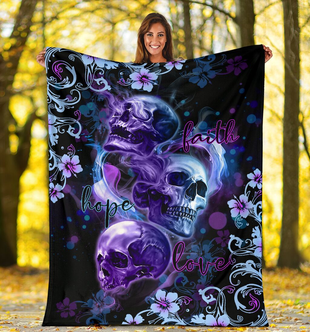 Skull Faith Hope Love Tropical Floral Flannel Blanket For Cozy Bedroom Sofa Decor