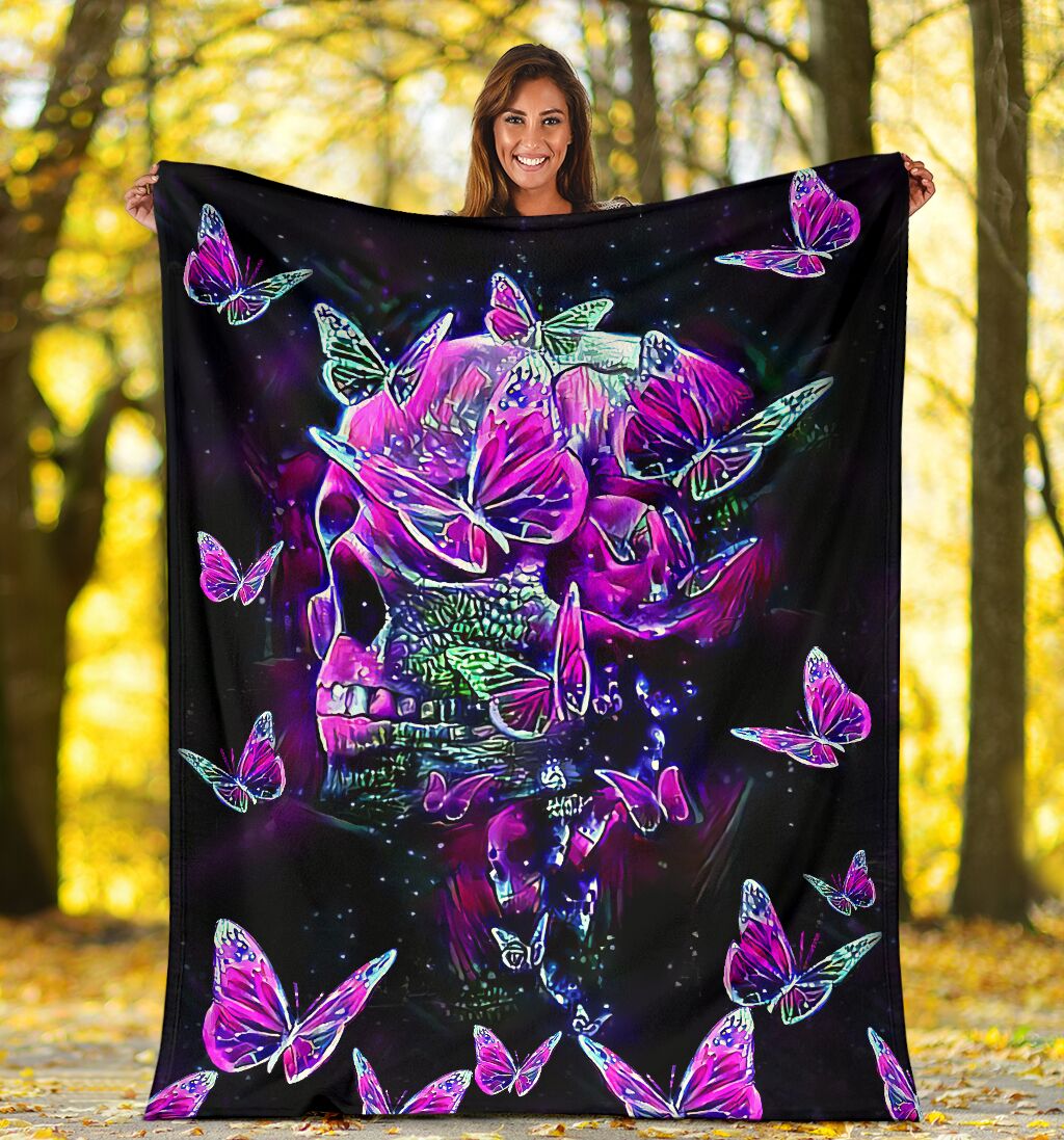 Skull Butterfly Pink Flannel Blanket For Cozy Bedroom Sofa Decor
