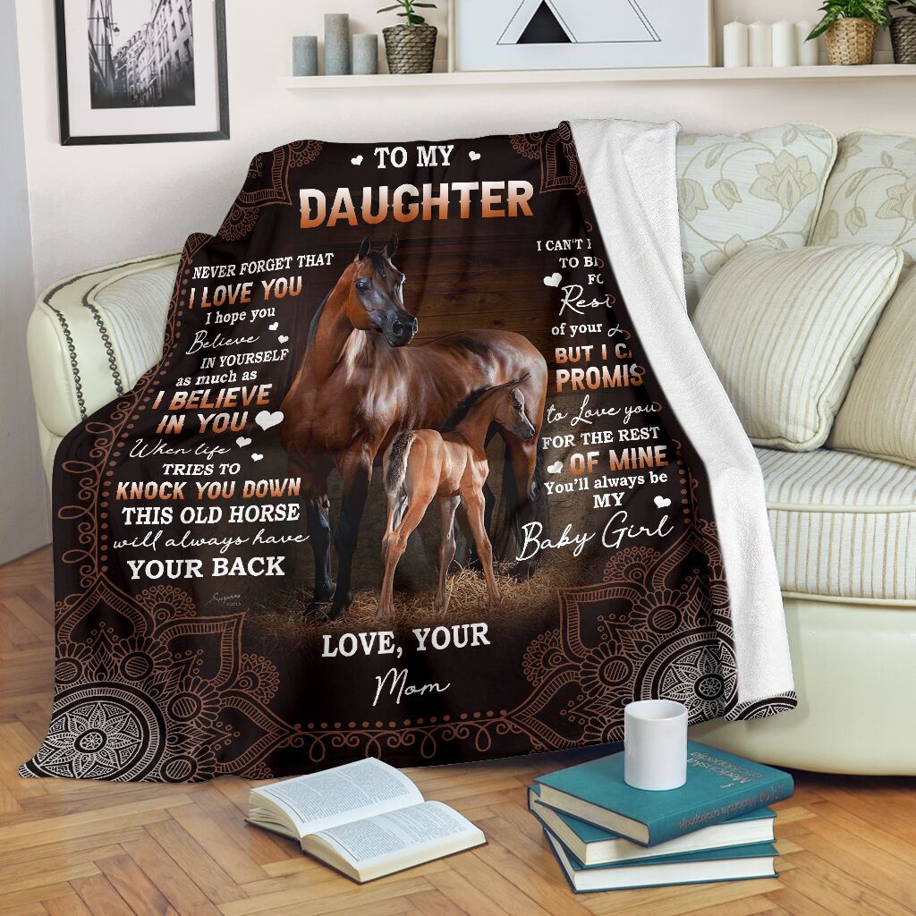 Horse To My Daughter Horse Brown Flannel Blanket For Cozy Bedroom Sofa Decor