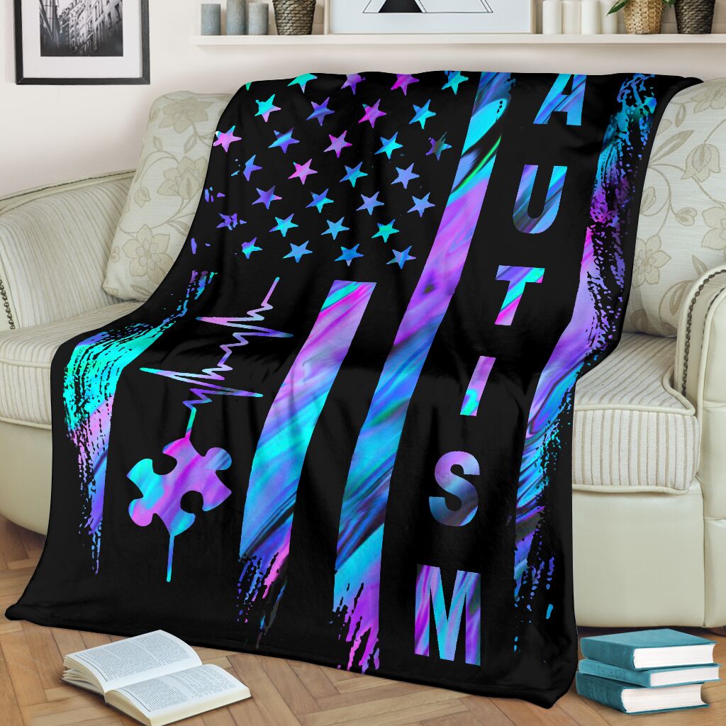 Autism Awareness American Flag Color Flannel Blanket For Cozy Bedroom Sofa Decor