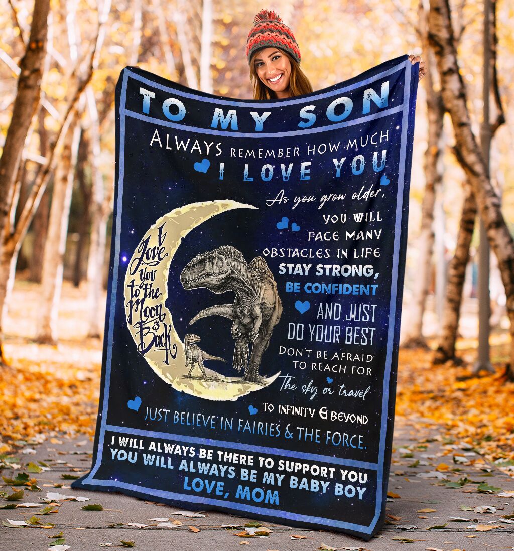 Dinosaur To My Son I Love You Flannel Blanket For Cozy Bedroom Sofa Decor