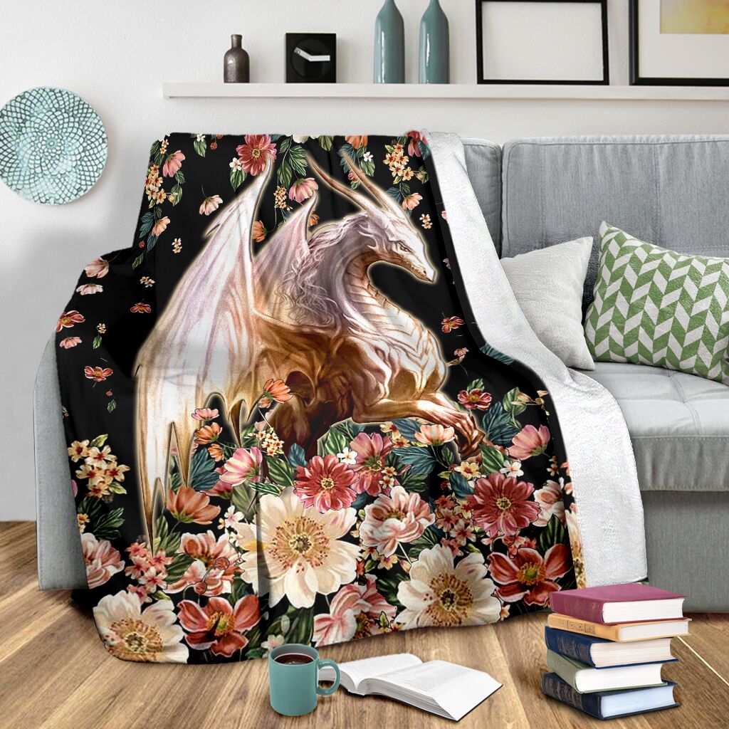 Dragon White Dragon Floral Flannel Blanket For Cozy Bedroom Sofa Decor