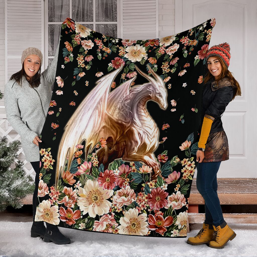 Dragon White Dragon Floral Flannel Blanket For Cozy Bedroom Sofa Decor