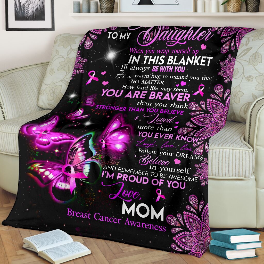 Breast Cancer To My Daughter Breast Cancer Awareness Flannel Blanket For Cozy Bedroom Sofa Decor