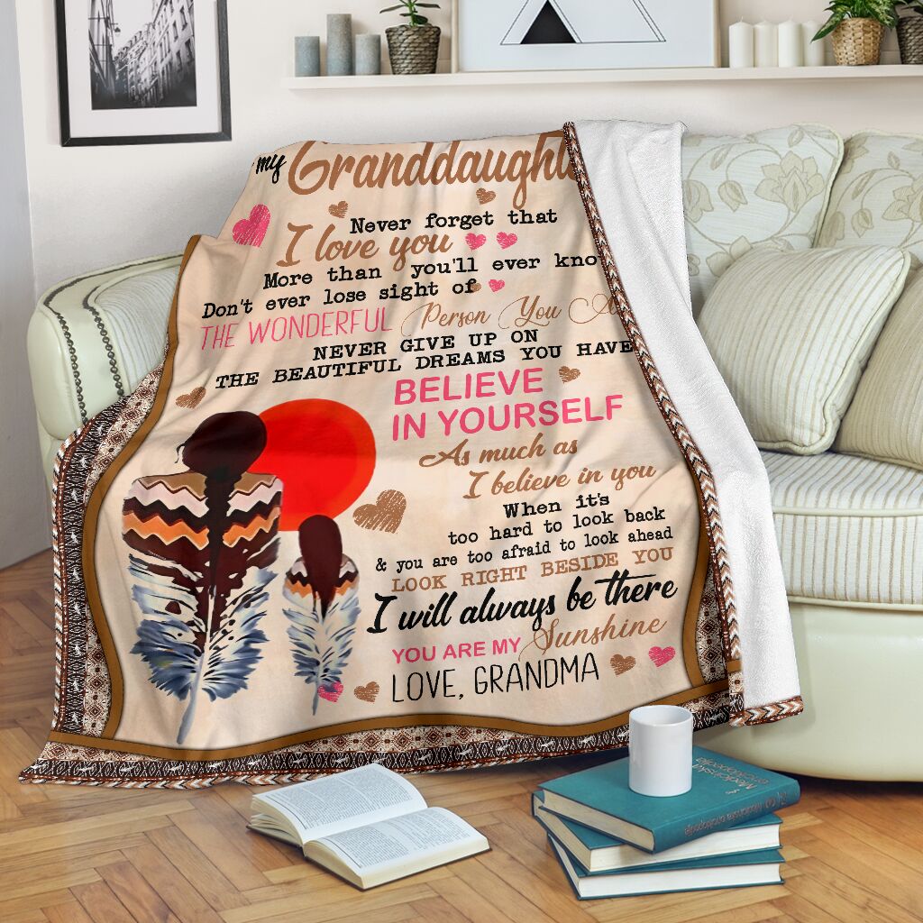 Native To My Granddaughter Native American Flannel Blanket For Cozy Bedroom Sofa Decor