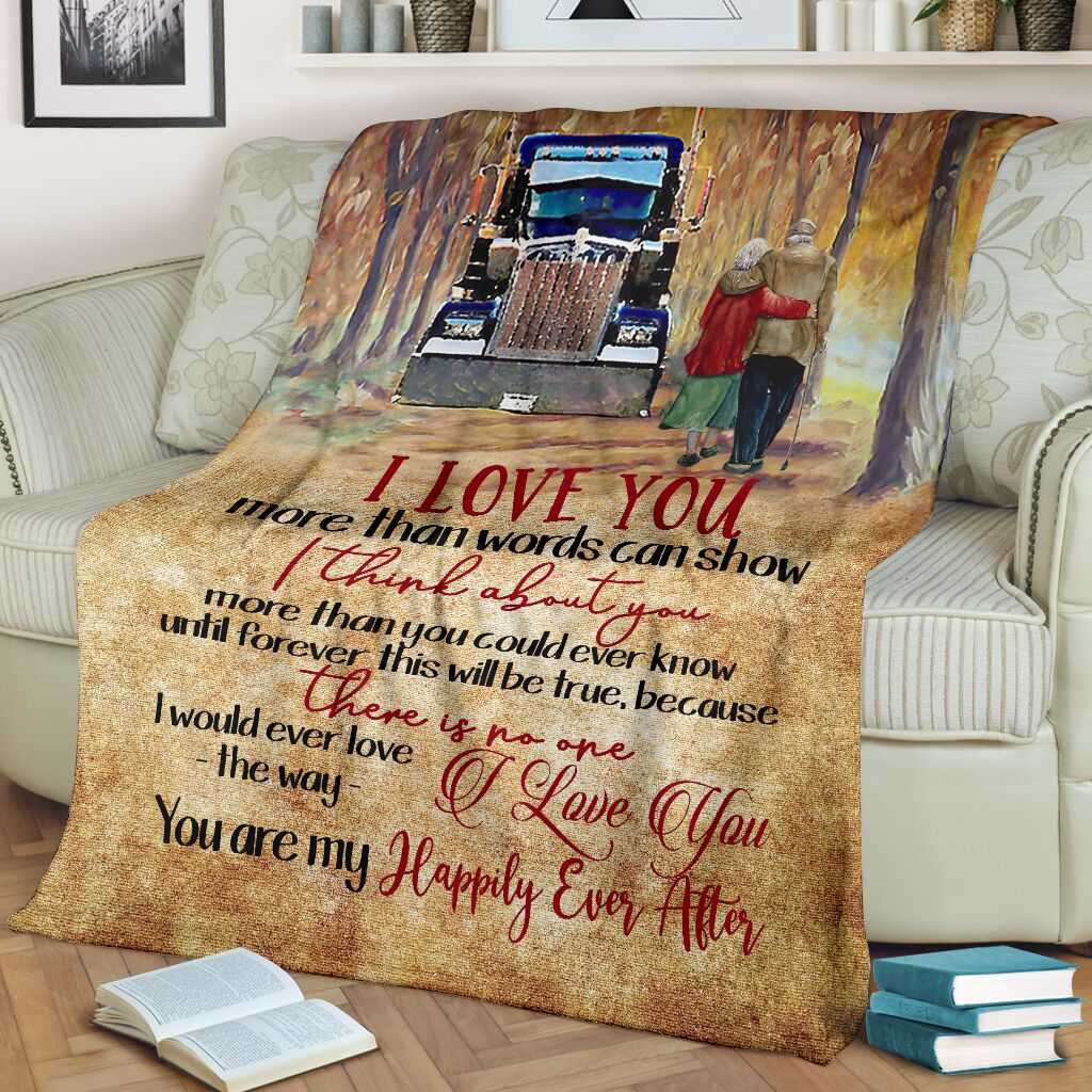 Truck I Love You Truck Couple Trucker Flannel Blanket For Cozy Bedroom Sofa Decor