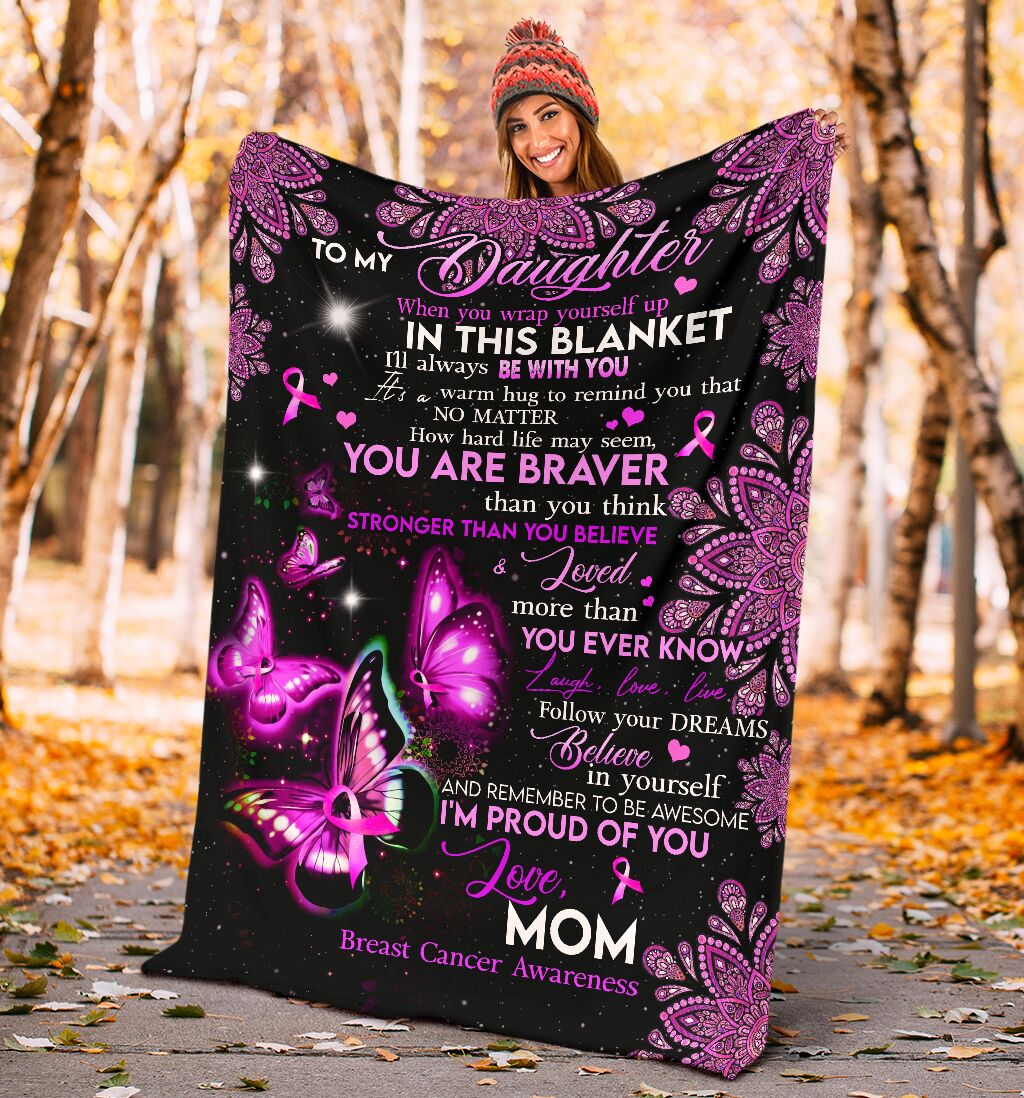 Breast Cancer To My Daughter Breast Cancer Awareness Flannel Blanket For Cozy Bedroom Sofa Decor
