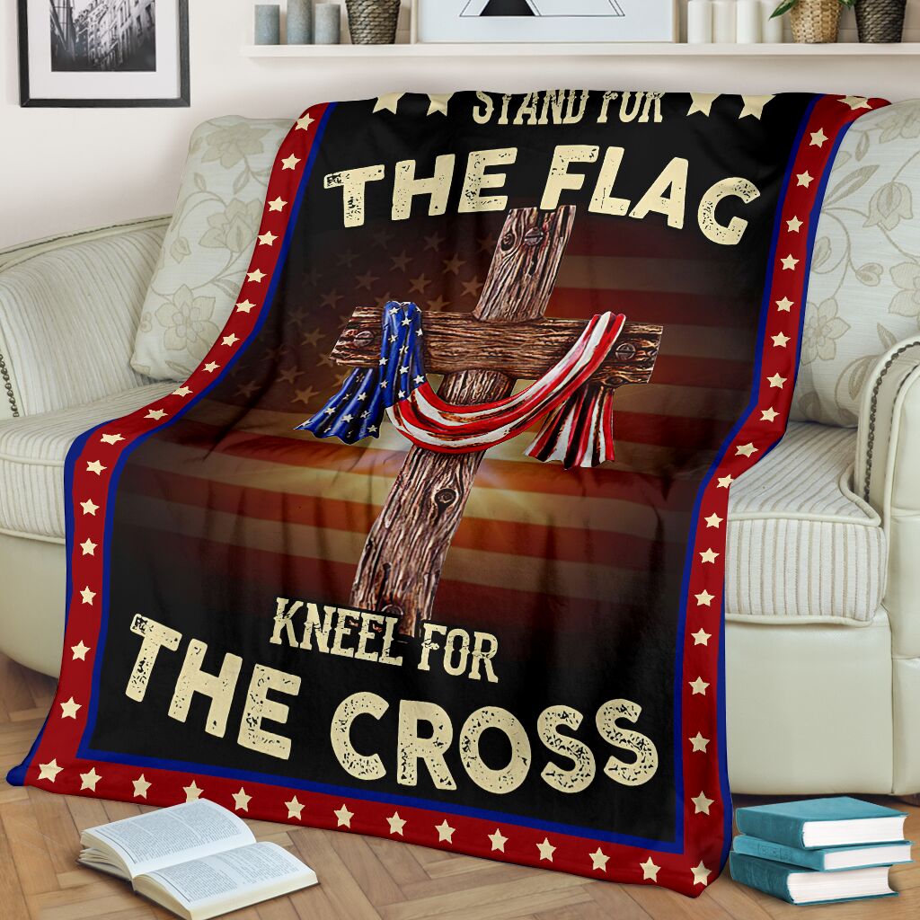 God Stand For The Flag American Flag Christian Flannel Blanket For Cozy Bedroom Sofa Decor