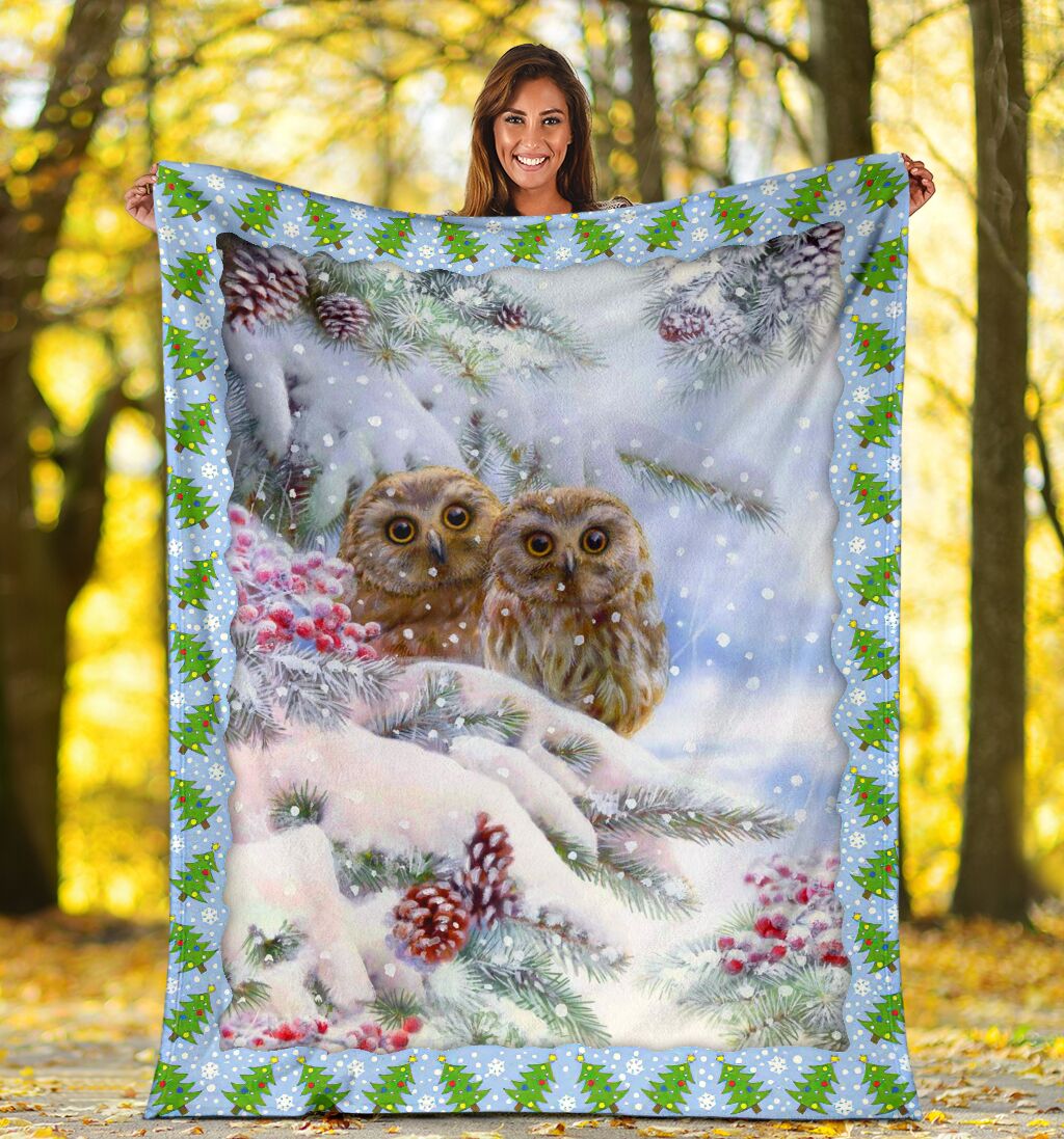 Owl Christmas Snow Flannel Blanket For Cozy Bedroom Sofa Decor