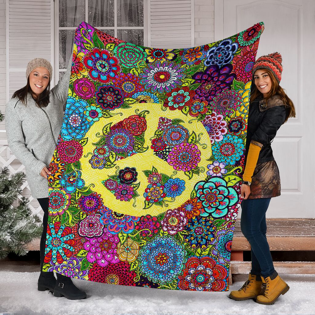 Hippie Colorful Hippie Peace Flannel Blanket For Cozy Bedroom Sofa Decor