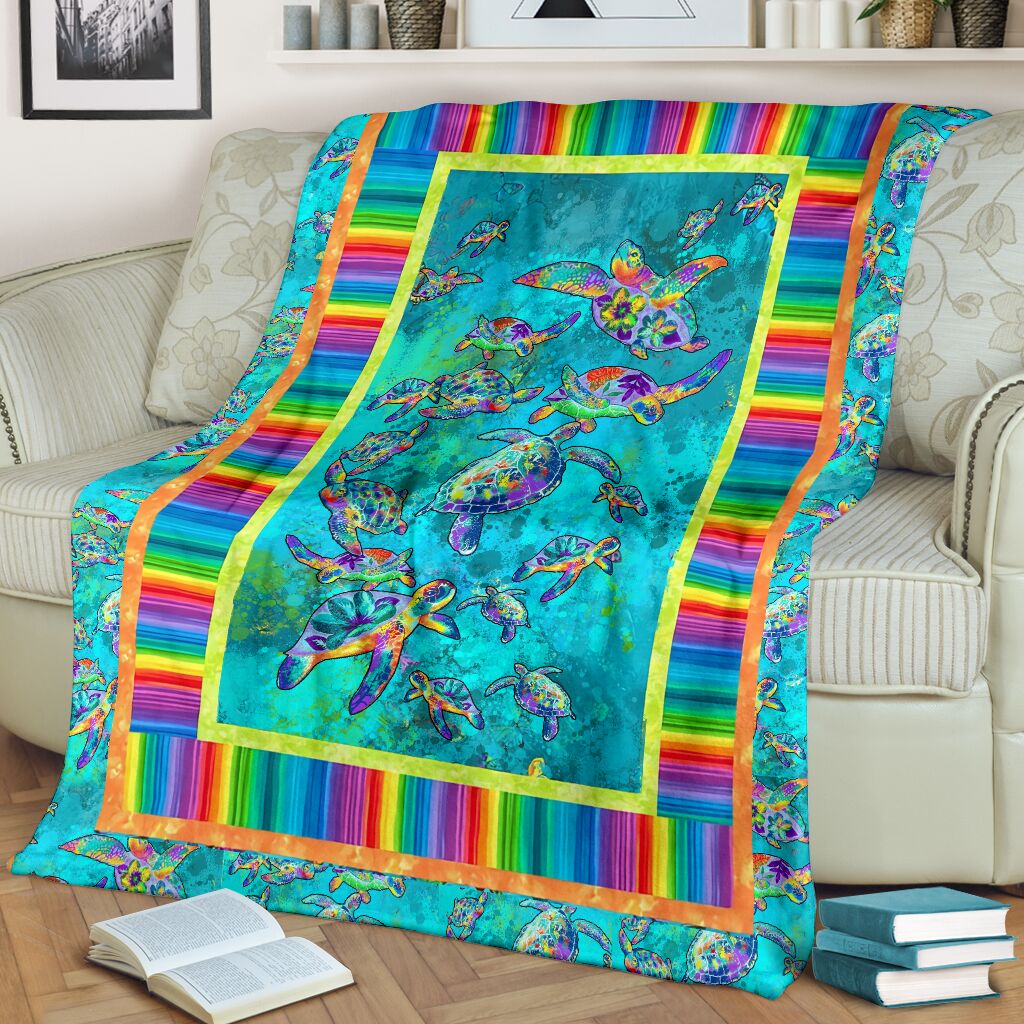 Colorful Turtle Lover Flannel Blanket For Cozy Bedroom Sofa Decor
