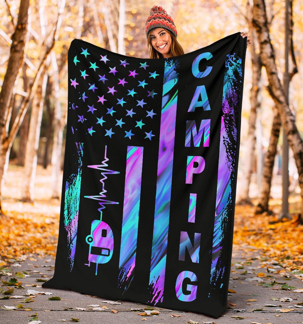 Camping American Flag Flannel Blanket For Cozy Bedroom Sofa Decor