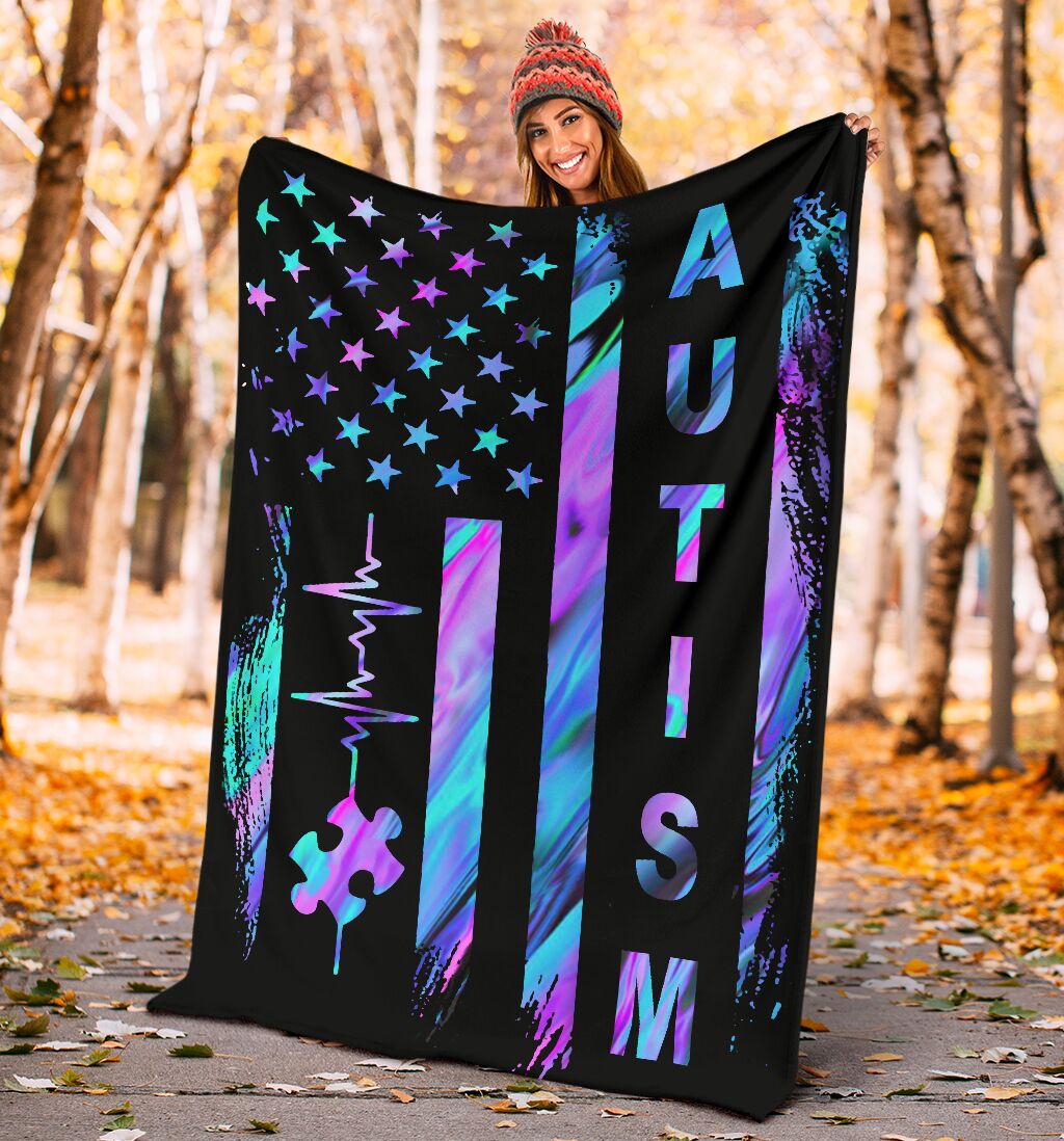 Autism Awareness American Flag Color Flannel Blanket For Cozy Bedroom Sofa Decor