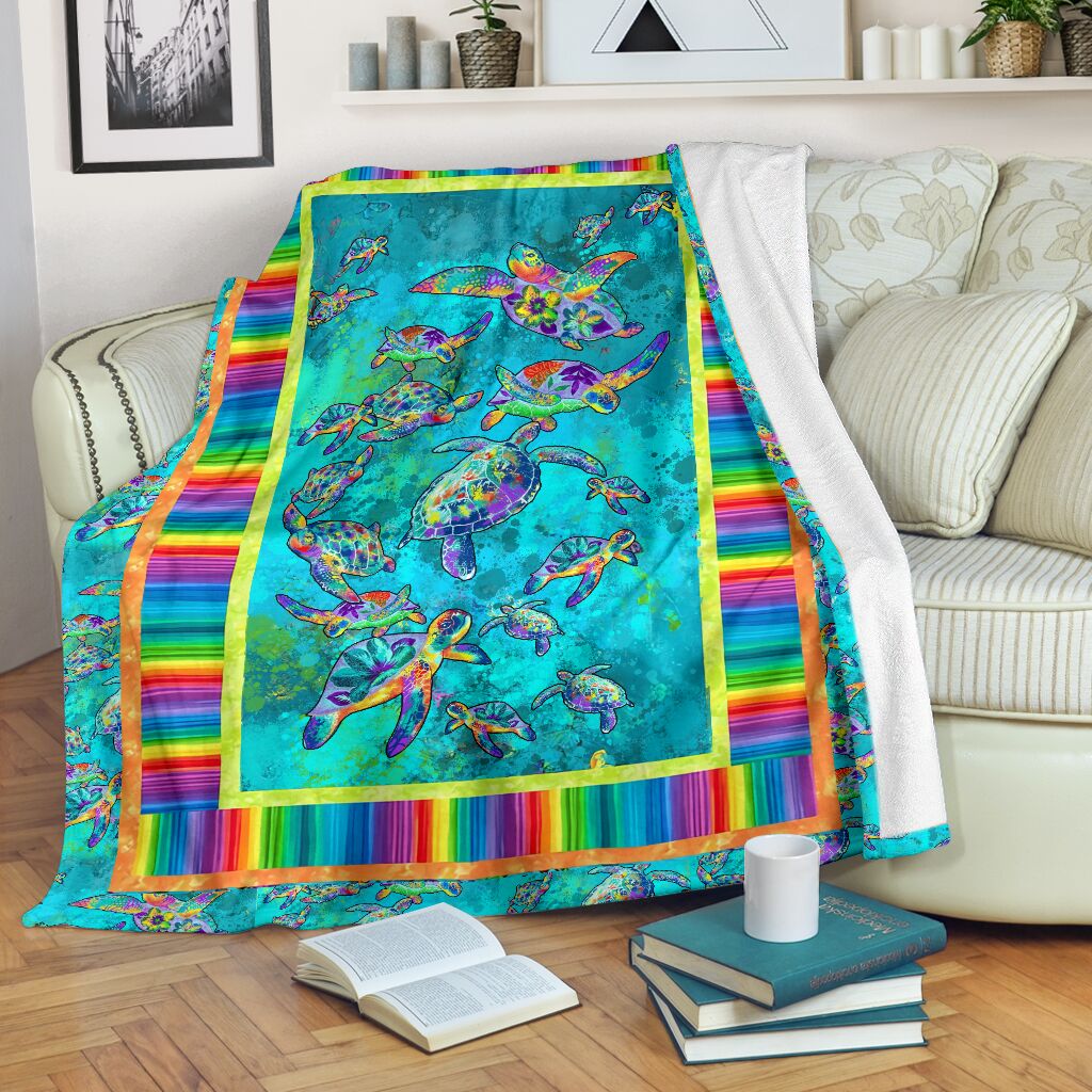 Colorful Turtle Lover Flannel Blanket For Cozy Bedroom Sofa Decor