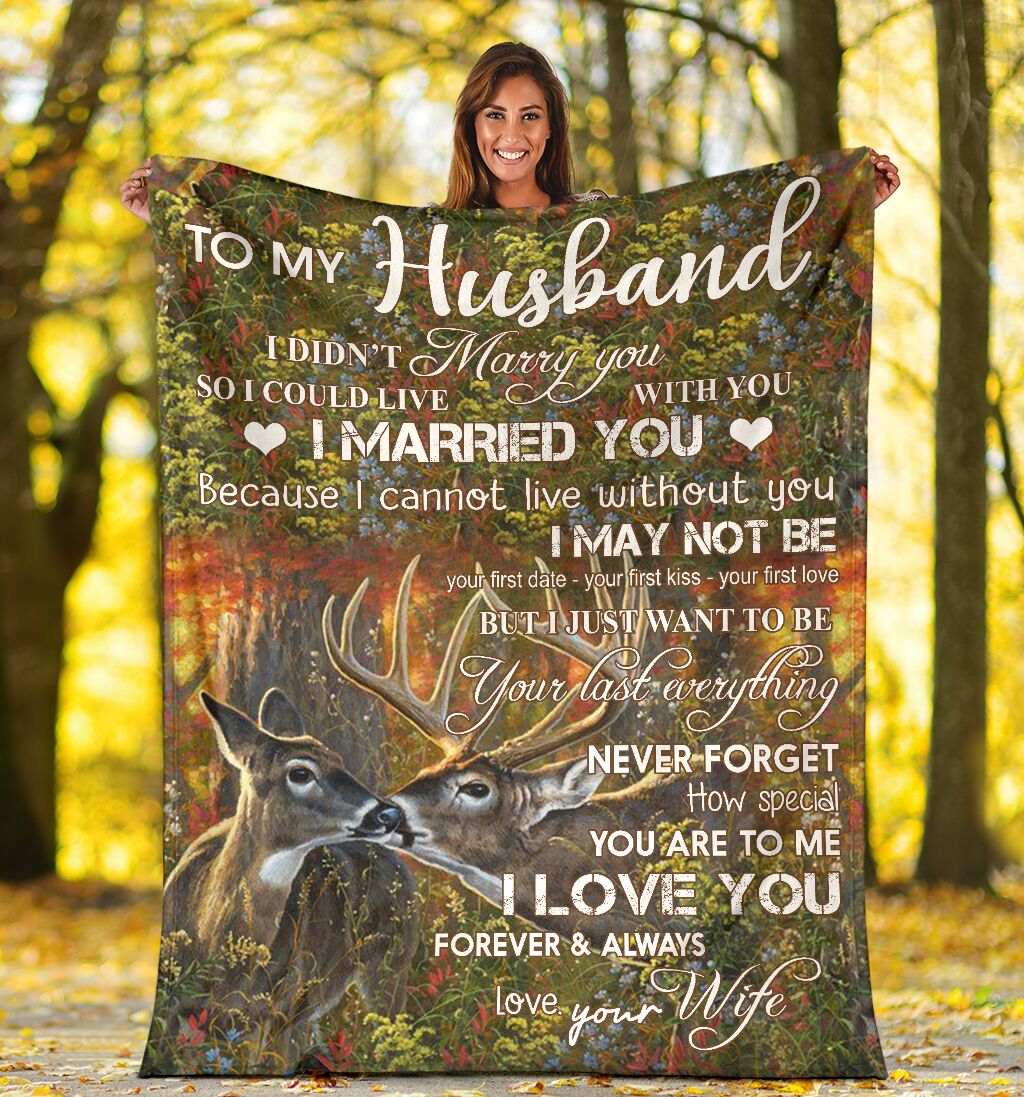 Deer To My Husband Hunting Flannel Blanket For Cozy Bedroom Sofa Decor