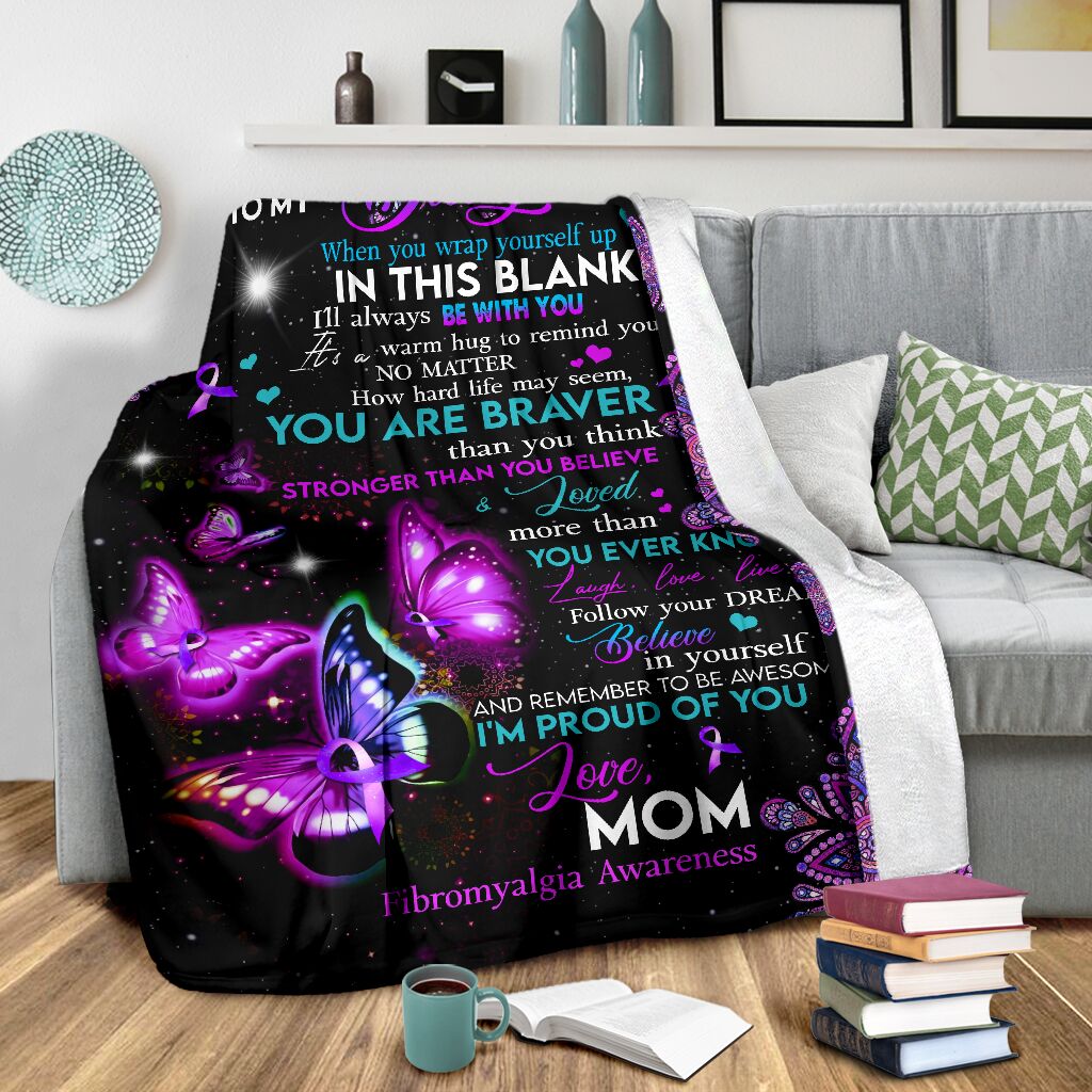 Fibromyalgia Awareness Butterfly Flannel Blanket For Cozy Bedroom Sofa Decor