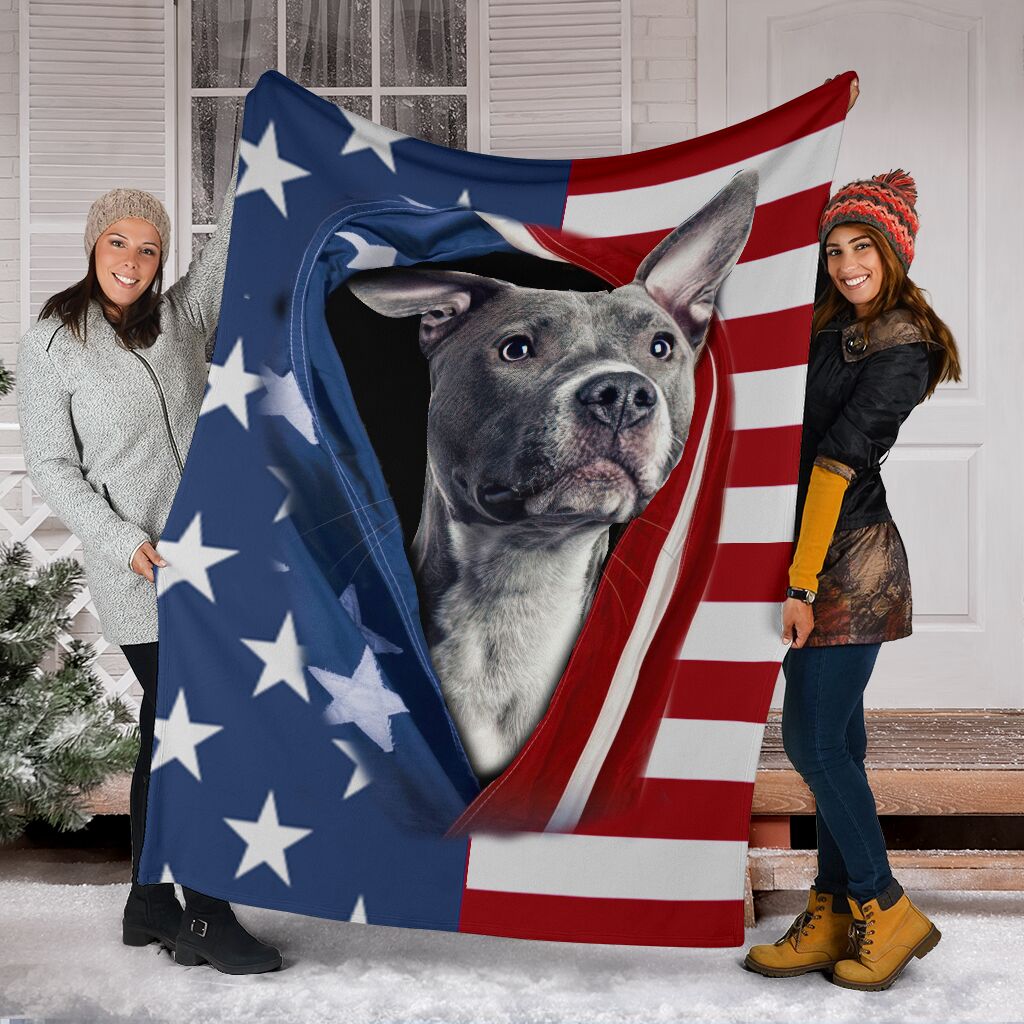 Pitbull Opened American Flag Flannel Blanket For Cozy Bedroom Sofa Decor