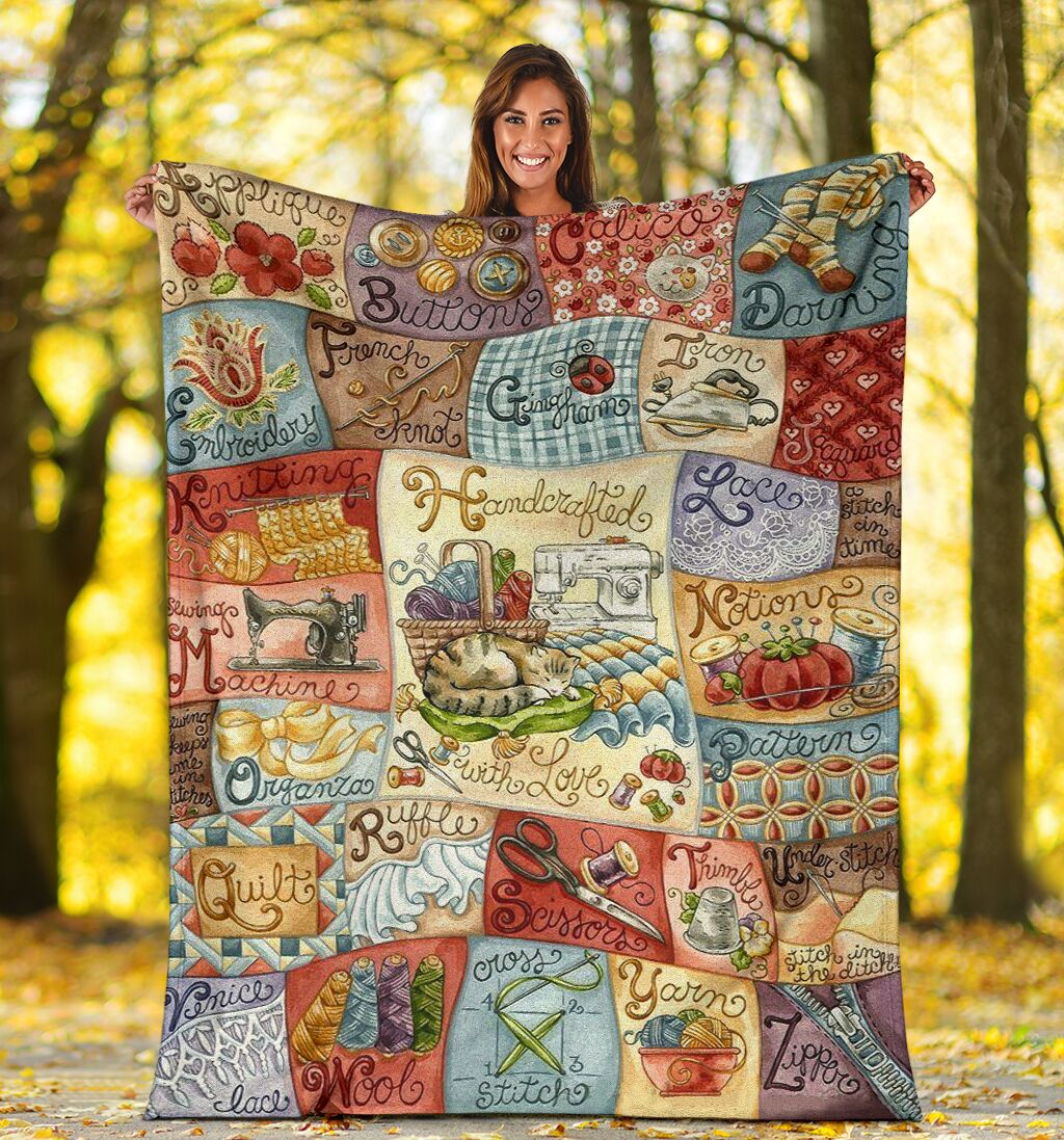 Sewing Handcrafted With Love Flannel Blanket For Cozy Bedroom Sofa Decor