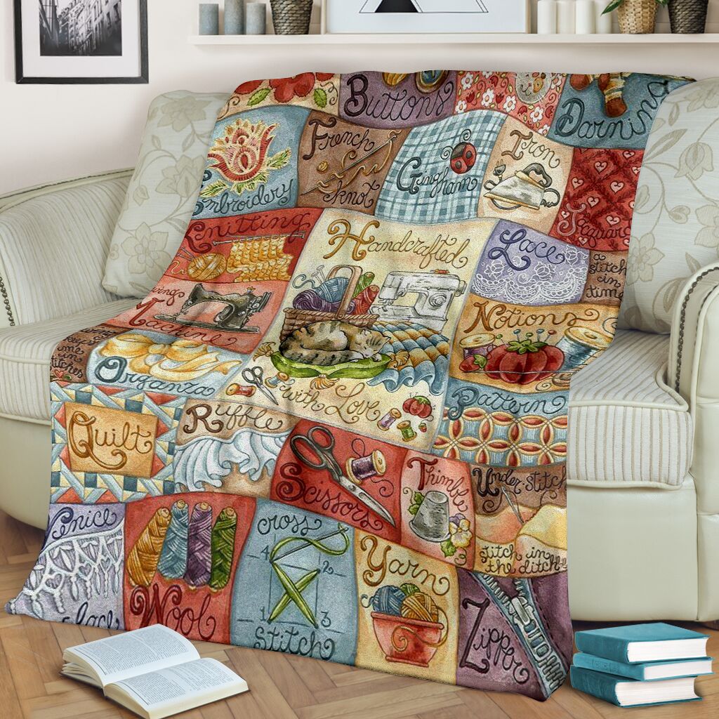 Sewing Handcrafted With Love Flannel Blanket For Cozy Bedroom Sofa Decor