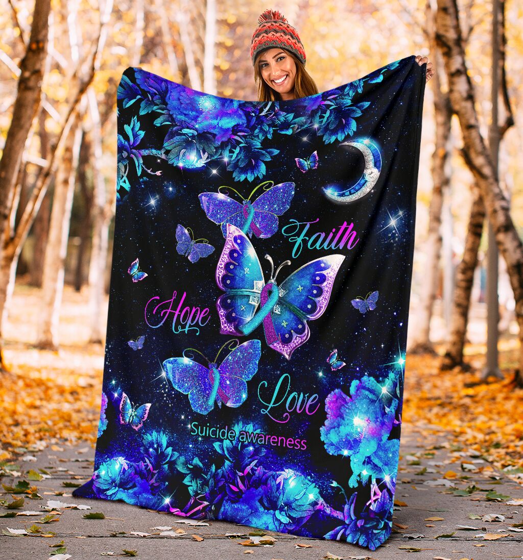 Mental Health Awareness Butterfly Flannel Blanket For Cozy Bedroom Sofa Decor