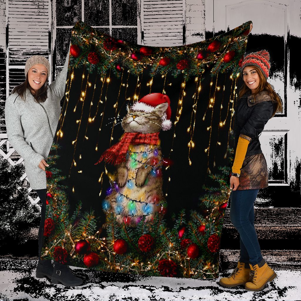 Black Cat Meowy Christmas Flannel Blanket For Cozy Bedroom Sofa Decor