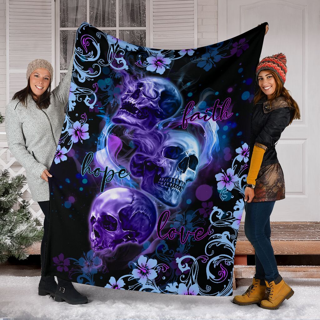 Skull Faith Hope Love Tropical Floral Flannel Blanket For Cozy Bedroom Sofa Decor
