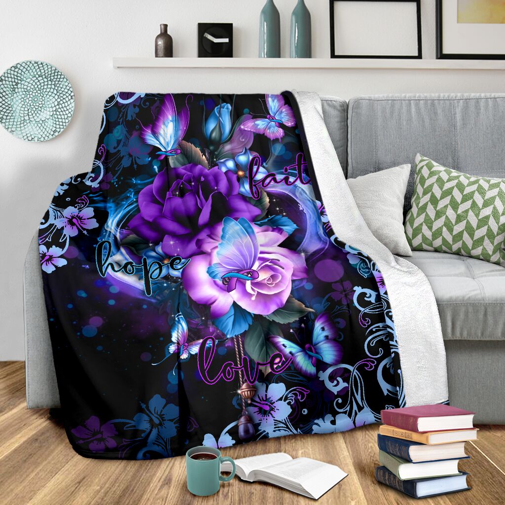 Mental Health Awareness Rose Butterfly Flannel Blanket For Cozy Bedroom Sofa Decor