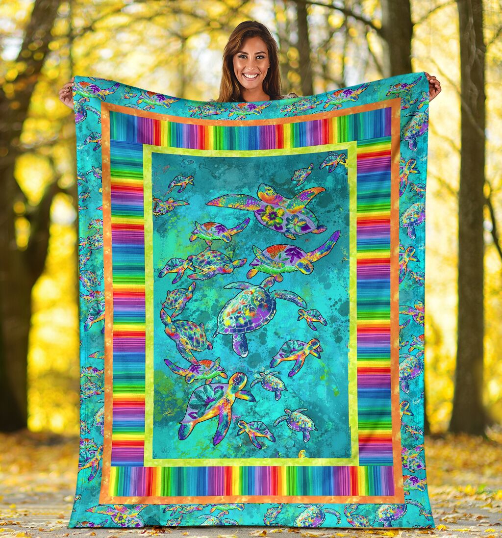 Colorful Turtle Lover Flannel Blanket For Cozy Bedroom Sofa Decor